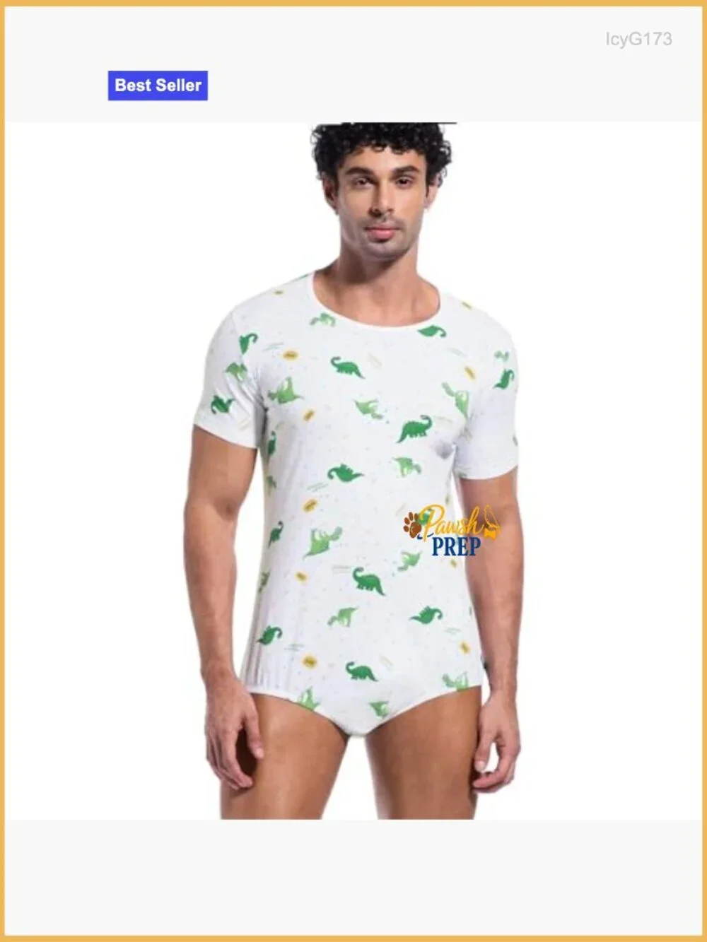 Men's Short Sleeve Bodysuit Onesie Pajamas Cotton Spandex Blend Dinosaur Print